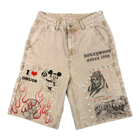 "Studded Carpenter" Khaki Shorts